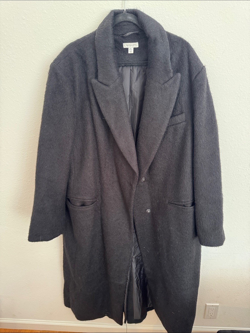 Women’s Topshop oversized Weekend Dark Black Wool-Blend Pea Coat. Size large